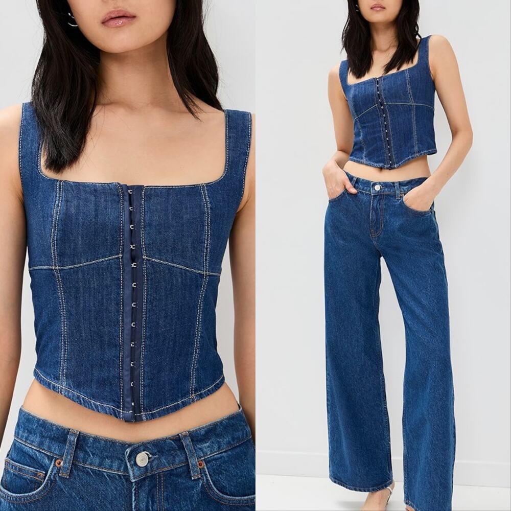 New Reformation Tagliatelle Denim Top - Picture 6 of 6